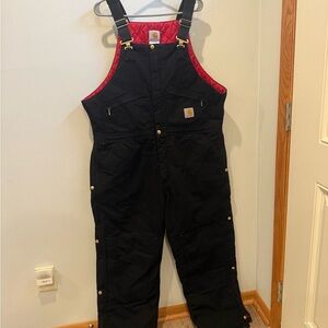 Vintage Carhartt Black Bib Overalls Red Insulated 44x30 RN- 14806. Made In USA.